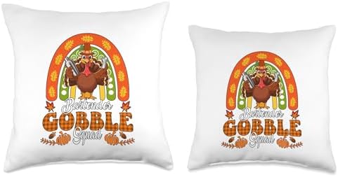 Bartender Gobble Squad Thanksgiving Turkey Fall Rainbow Throw Pillow - Image 3