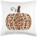 halloween pumpkin shirt women leopard graphic tee Pumpkin Leopard Print Cheetah Fall Graphic Thanksgiving Throw Pillow, 16x16, Multicolor by Unknown