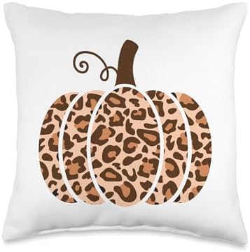 halloween pumpkin shirt women leopard graphic tee Pumpkin Leopard Print Cheetah Fall Graphic Thanksgiving Throw Pillow, 16x16, Multicolor by Unknown