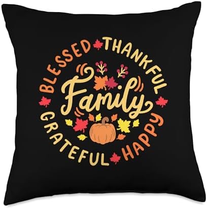 Blessed Thankful Family Thanksgiving Throw Pillow by Unknown