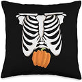 rib cage skeleton xray thanksgiving pumpkin in stomach Throw Pillow by Unknown