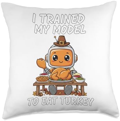 Futuristic Robot Eating Turkey Funny Thanksgiving Day AI Throw Pillow by Unknown