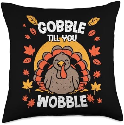 Gobble Till You Wobble Funny Thanksgiving Family Matching Throw Pillow by Unknown