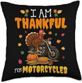 I Am Thankful for Motorcycles Funny Biker Fall Thanksgiving Throw Pillow by Unknown