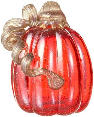 Glitzhome Hand Blown Glass Pumpkin Decor 6" Red - Artisan Fall Harvest Thanksgiving Table Centerpiece Halloween Home Decor by Glitzhome