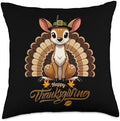 Funny White-Tailed Deer with Turkey Feathers Thanksgiving Throw Pillow by Unknown