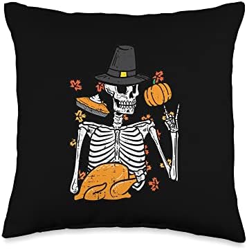 Thanksgiving Rocker Skeleton Rock Hand Fall Men Boys Kids Throw Pillow by Unknown