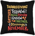 Happy Thanksgiving Holiday Family Party Gift Store Thanksgiving Thankful Blessings Family Together November Throw Pillow, 16x16, Multicolor by Unknown