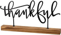 Primitives by Kathy Decorative Sitter, from our Fall & Harvest Collection featuring a metal sign boasting an inspirational word standing on a natural wood base. Hand lettered "Thankful" sentiment is perfect for everyday and seasonal use. by PrimitivesbyKathy