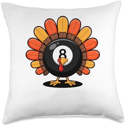 Thanksgiving Turkey Billiard Pool Player Billiards Throw Pillow by Unknown