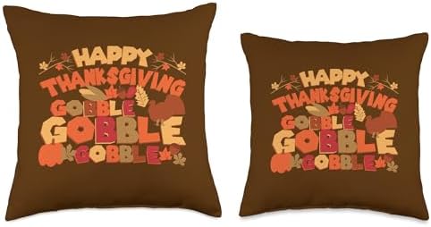Happy Thanksgiving Gobble Gobble Gobble - Funny Turkey Day Throw Pillow - Image 3