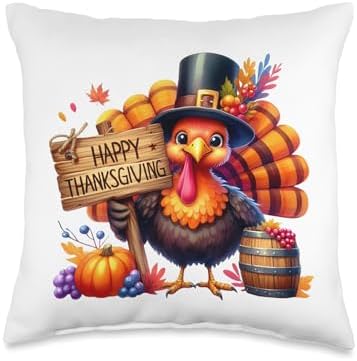 Happy Thanksgiving for Turkey Day Gift For Men Women Kids Throw Pillow by Unknown