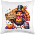 Happy Thanksgiving for Turkey Day Gift For Men Women Kids Throw Pillow by Unknown