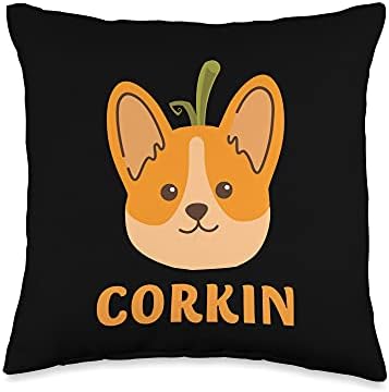 Corkin Corgi Pumpkin Halloween Kids Boys Girls Thanksgiving Throw Pillow by Unknown
