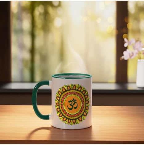 Zen Ideas Om Ohm Aum Symbol Spiritual Yoga Mandala Ceramic Mug, Dark Green/White, 11oz - Image 3