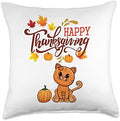 Happy Thanksgiving Fall Kitty Cat Throw Pillow by Unknown