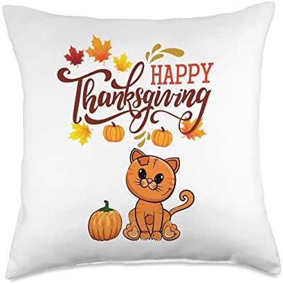 Happy Thanksgiving Fall Kitty Cat Throw Pillow by Unknown