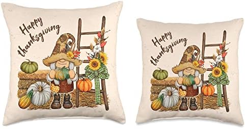 Happy thanksgiving, autumn gnomes with pumpkins Throw Pillow - Image 3
