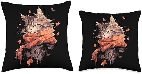 Fall Vibes Autumn Season Cat Lover Maine Coon Cat Kitten Autumn Fall Leaves Thanksgiving Throw Pillow, 16x16, Multicolor - Image 3