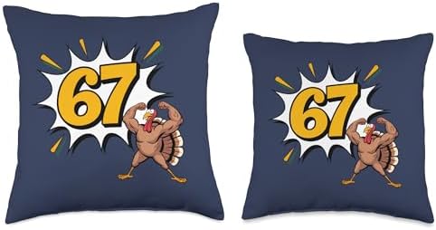 Funny 67 Thanksgiving Gym Shirt Strong Turkey 67 Six Seven Throw Pillow - Image 3