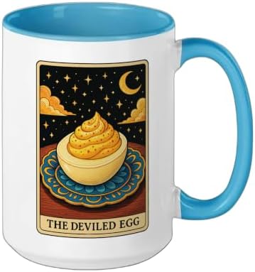 The Deviled Egg Tarot Card Ceramic Mug, Blue/White, 15oz - Image 2