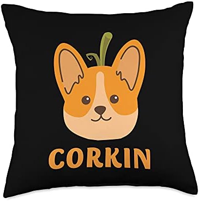 Corkin Corgi Pumpkin Halloween Kids Boys Girls Thanksgiving Throw Pillow by Unknown