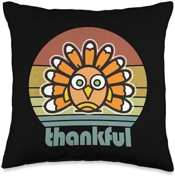 Thankful Turkey Thanksgiving Fall Season Autumn Retro Throw Pillow by Unknown