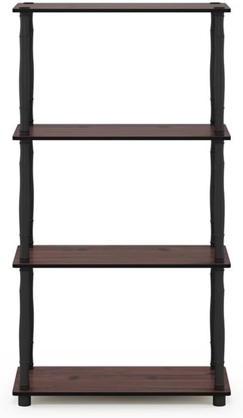 Furinno Turn-N-Tube 4-Tier Multipurpose Shelf Display Rack, Classic Tubes, Dark Cherry/Black | Book Shelf, Corner Shelf, Open Shelves, Classic Tubes, for Organization, Living Room, Home Office