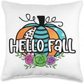 Hello Fall Pumpkin Patch Leopard Thanksgiving Halloween Fun Throw Pillow by Unknown