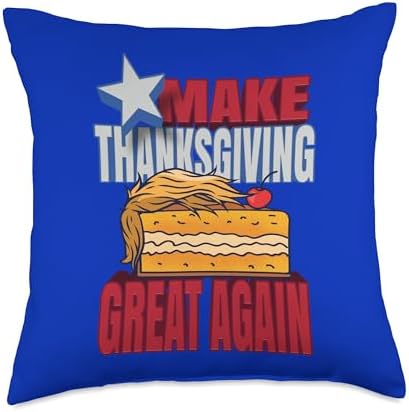 Funny Thanksgiving Trump Political Saying Quotes Make Thanksgiving Again Funny Trump Pumpkin Pie 2024 Throw Pillow, 18x18, Multicolor by Unknown