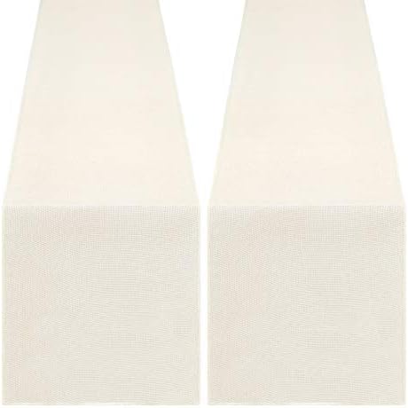 White Table Runners 2 Packs 13x108 Inch Burlap Linen Boho Table Runner by B-COOL