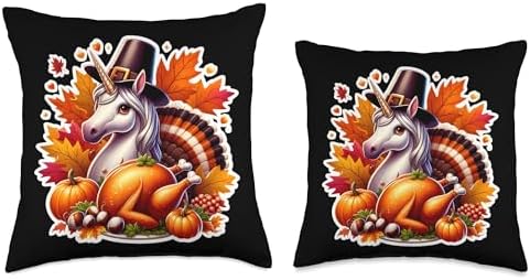 Thanksgiving Unicorn Fall Autumn Girl Cottagecore Pumpkin Throw Pillow - Image 3