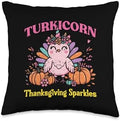 Turkicorn Thanksgiving Sparkles Turkey Unicorn Girls Kids Throw Pillow by Unknown