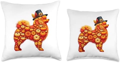 Fall Leaves Pumpkins Pomeranian Cute Shape Thanksgiving Throw Pillow - Image 3
