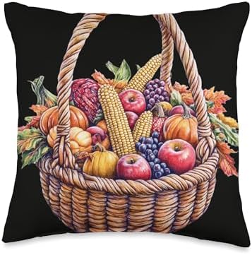 Thanksgiving Harvest Basket Fall Celebration Throw Pillow by Unknown