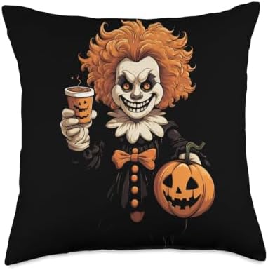 Clown Pumpkin Spice Latte Autumn Thanksgiving Halloween Throw Pillow by Unknown