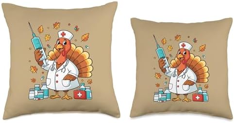 Nurse Turkey Happy Thanksgiving - Healthcare Heroes Holiday Throw Pillow - Image 3