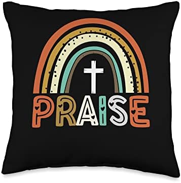 Praise Thankful Grateful Blessed Thanksgiving Fall Rainbow Throw Pillow by Unknown