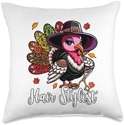 Hair Stylist Thanksgiving Cute Leopard Turkey Costume Women Throw Pillow by Unknown