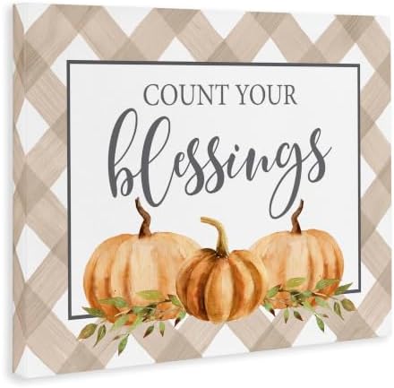 'Count Your Blessings Thankful Pumpkin Tartan'| Canvas Art - Image 3