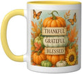 Thankful Grateful Blessed - Fall Pumpkin Family Thanksgiving Ceramic Mug, Yellow/White, 11oz by Unknown