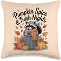 Pumpkin Spice and Trash Nights Thanksgiving Raccoon Fall Throw Pillow by Unknown