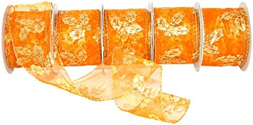 Morex Ribbon Guilded Holly, Wired Sheer, 2.5 inches by 100 Feet, Gold/Rust by MorexRibbon