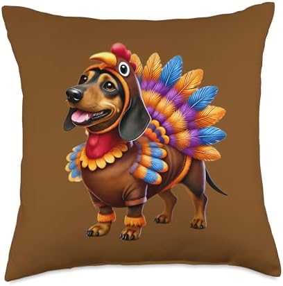 Dachshund Turkey Funny Thanksgiving Animal Dog Pet Canine Throw Pillow by Unknown