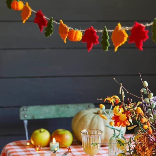 Talking Tables 6.5ft Thanksgiving Fall Indoor Decorations Garland Wool Leaf Garland for Thanksgiving, Halloween, Shelves & Party Décor, Pumpkins and Leaves Home Décor, Handmade - Image 5