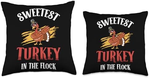 funny thanksgiving shirts by merch4life Sweetest Turkey in The Flock Toddler Kids Thanksgiving Throw Pillow, 18x18, Multicolor - Image 3