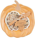 Mud Pie Pumpkin Cheese Sets, Orange, plate 8 1/4" x 7 3/4" | spreader 5" | napkins appox 5" x 5" by MudPie