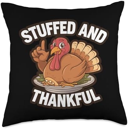 Thanksgiving Turkey Stuffed And Thankful Thanksgiving Throw Pillow by Unknown