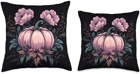 Vintage Autumn Pink Flower Pumpkin Thanksgiving Girl Women Throw Pillow - Image 3