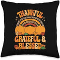 Thankful Grateful Blessed Fall Thanksgiving Women Girls Kids Throw Pillow by Unknown